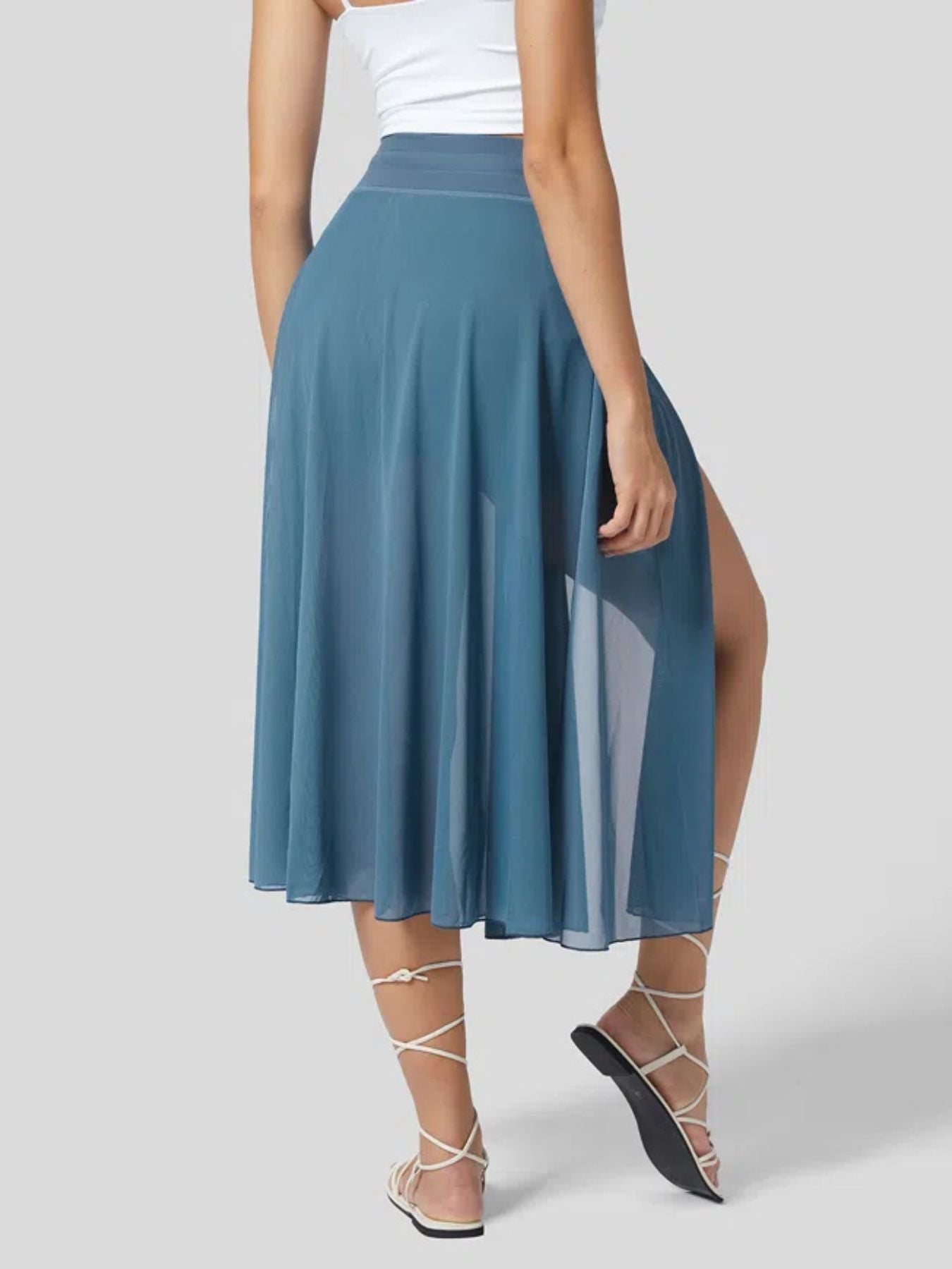 Slit Flowy Skirt with Built-In Shorts