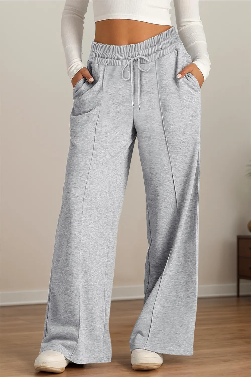 Drawstring Wide Leg Pants with Pockets