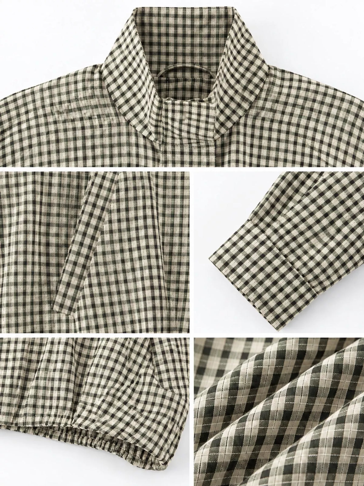 Plaid Stand-Collar Cropped Jacket