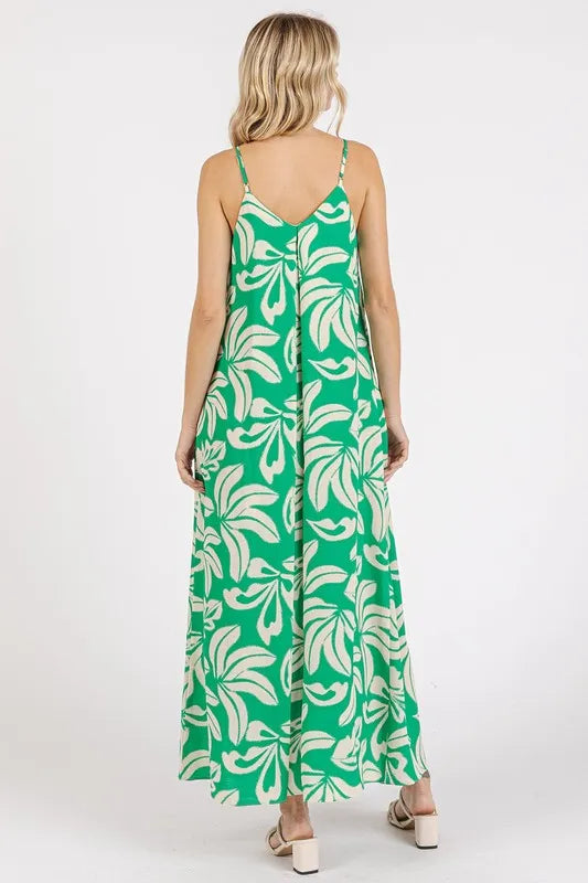 Printed V-Neck Cami Maxi Dress in Kelly Green by Mittoshop