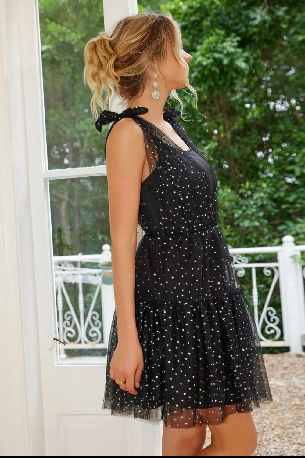 Tied Scoop Neck Mini Cami Dress in Black by Jubilair