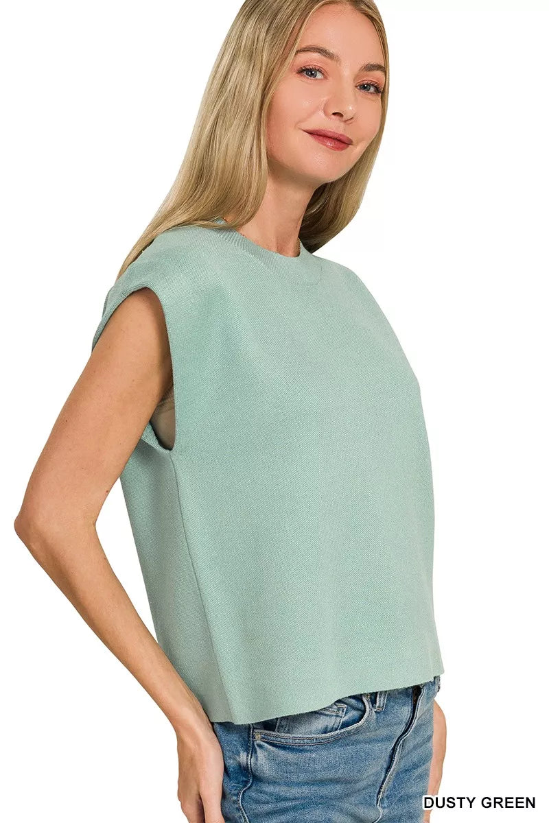 Zenana Round Neck Viscose Sweater Vest in Dusty Green