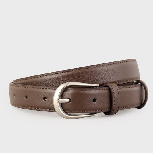 Ilussa Classic Silver Buckle Leather Belt — Coffee