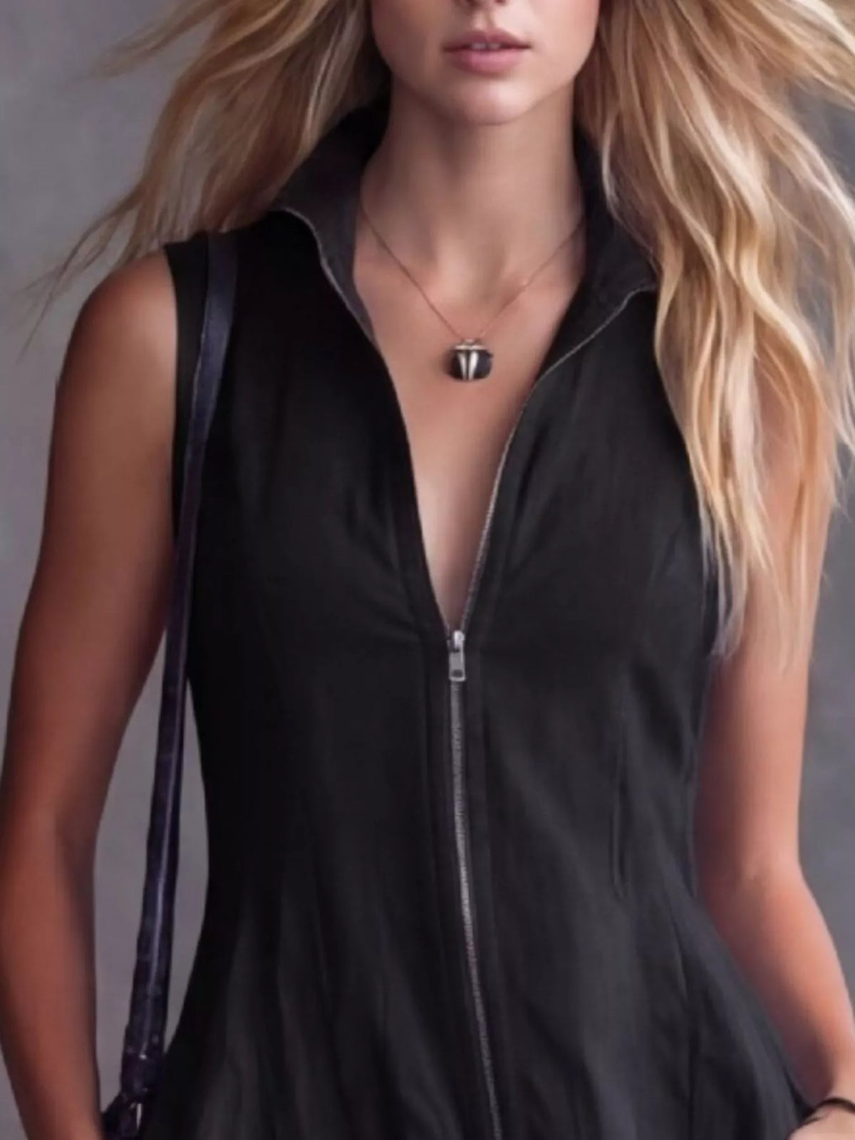High-Low Ruffled Zip Front Dress