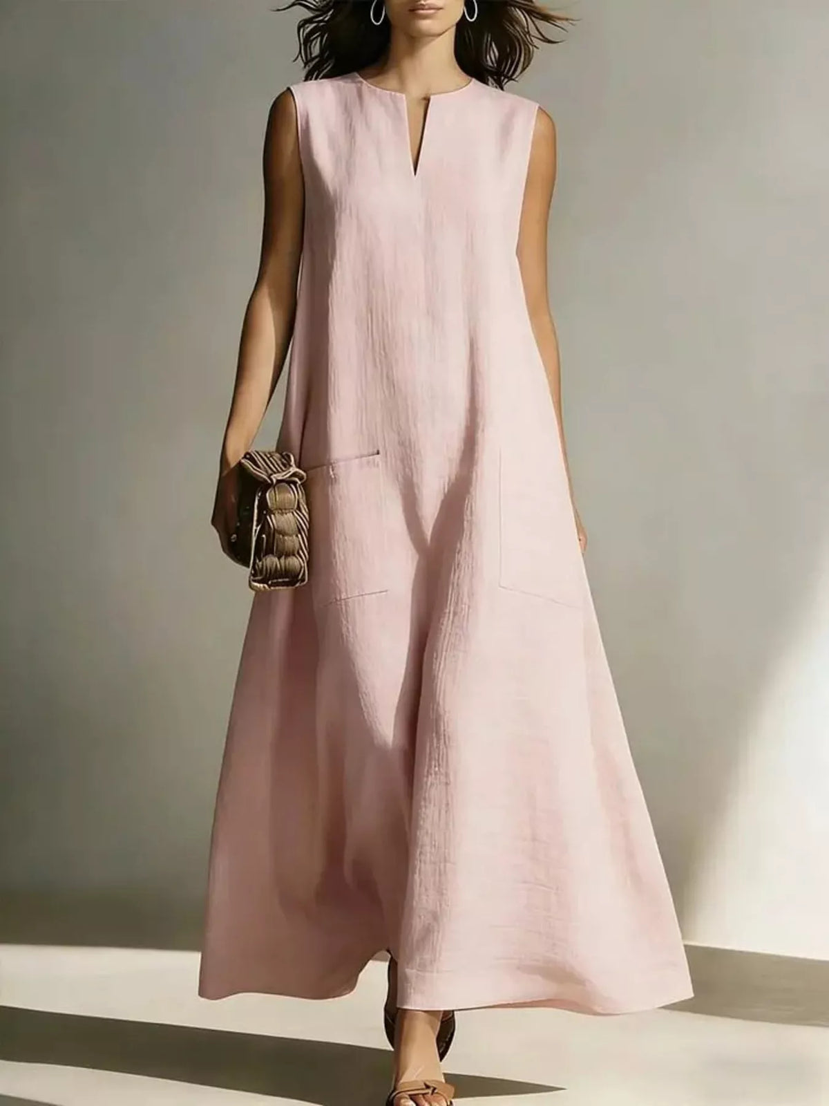 Notched Sleeveless Maxi Dress