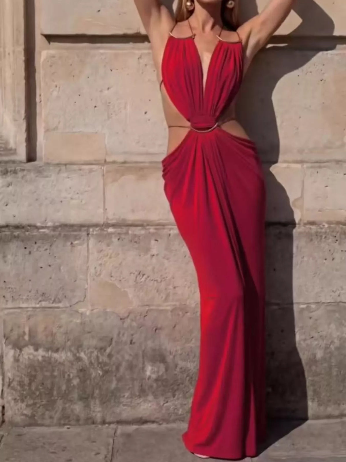 Backless Plunge Cutout Maxi Dress