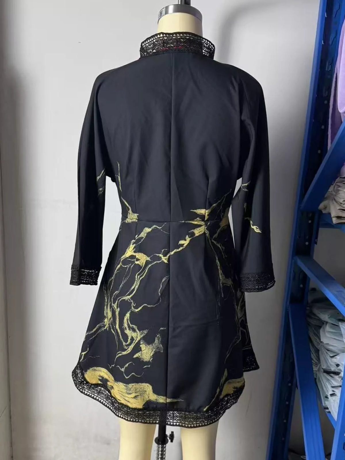 Notched 3/4 Sleeve Lace Mini Dress