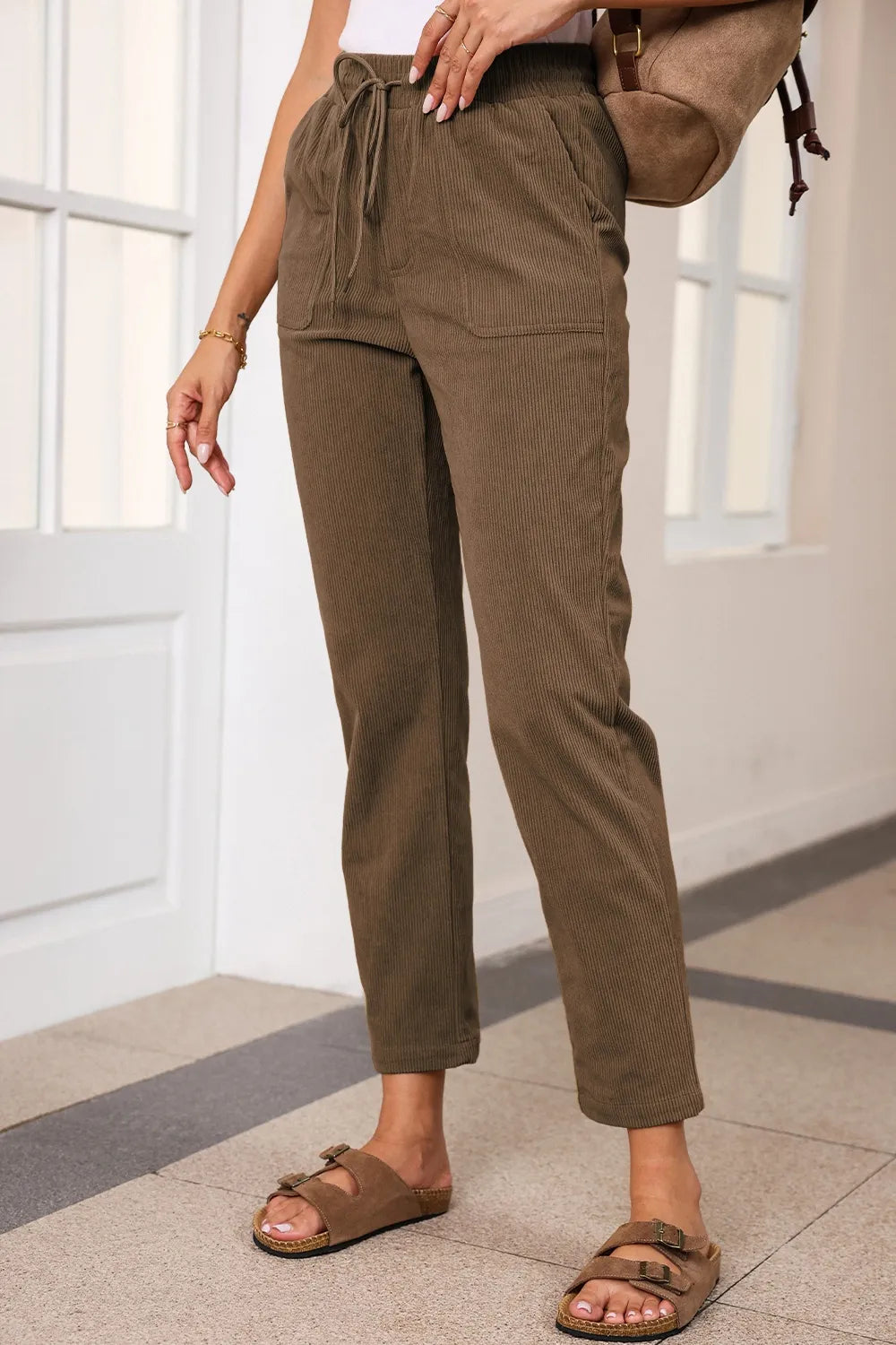 Drawstring Straight Leg Pants with Pockets