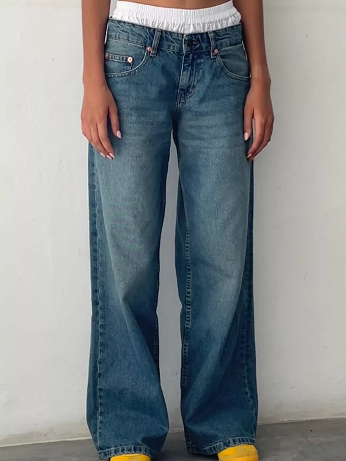 Wide-Leg Vintage Wash Jeans