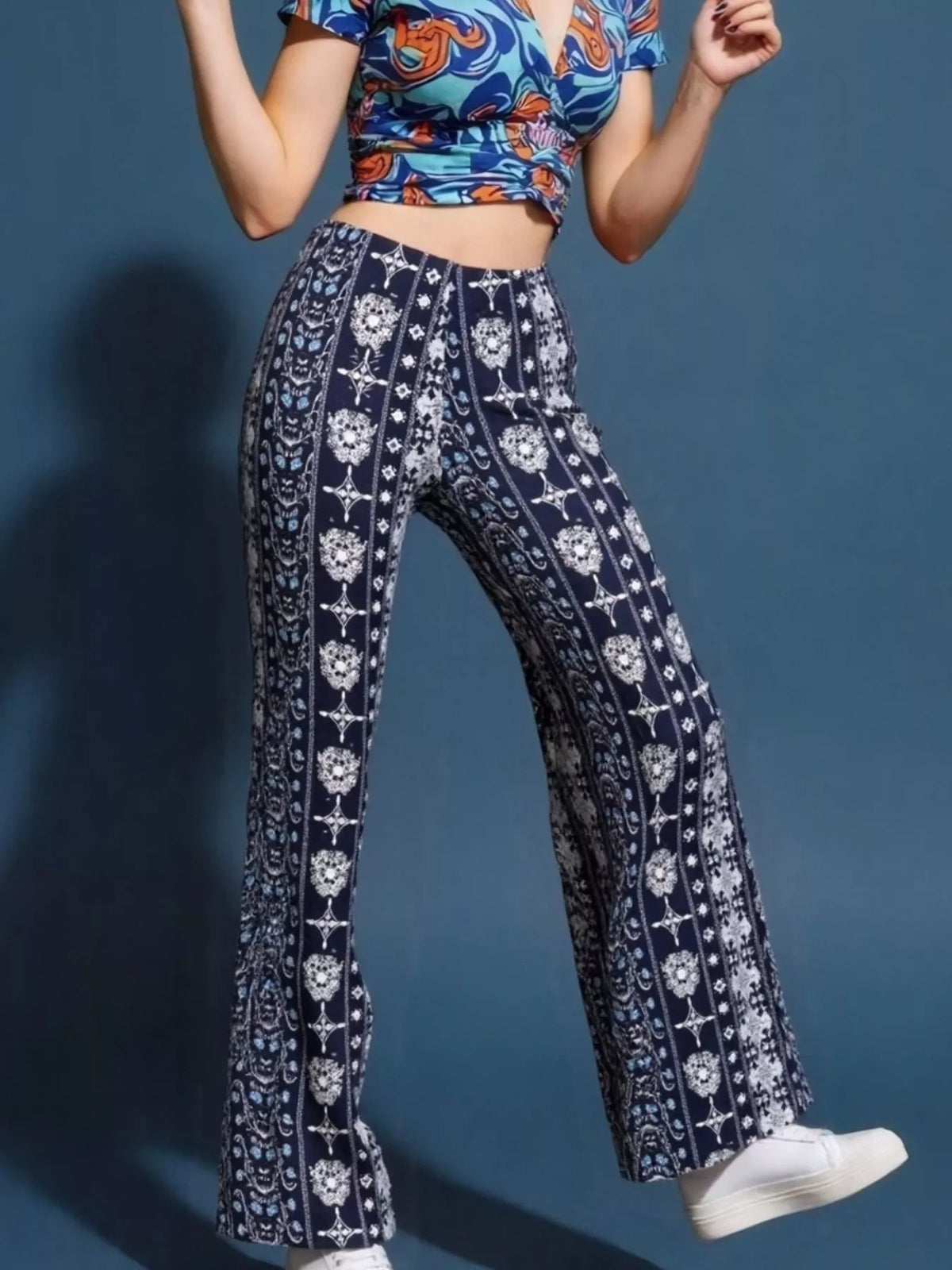 High-Waisted Flared Pants in Blue