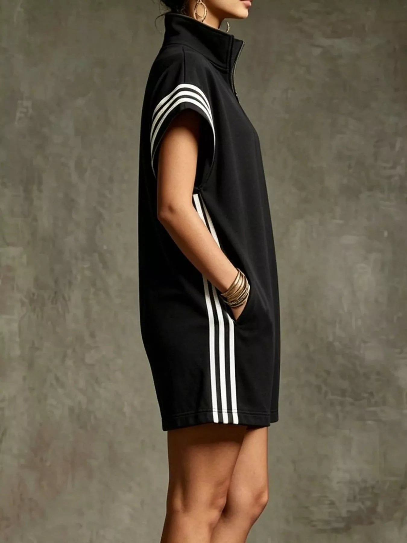 Striped Zip-Front Short-Sleeve Romper