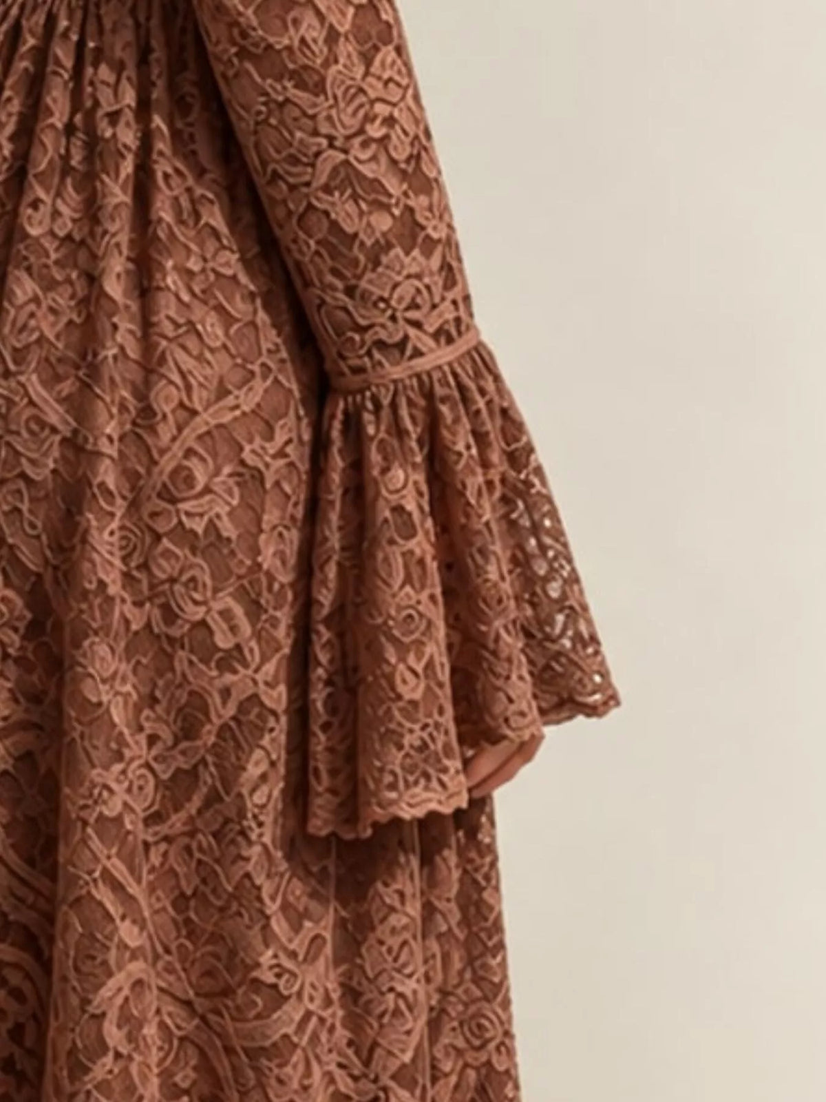 Ruched Lace V-Neck Maxi Dress