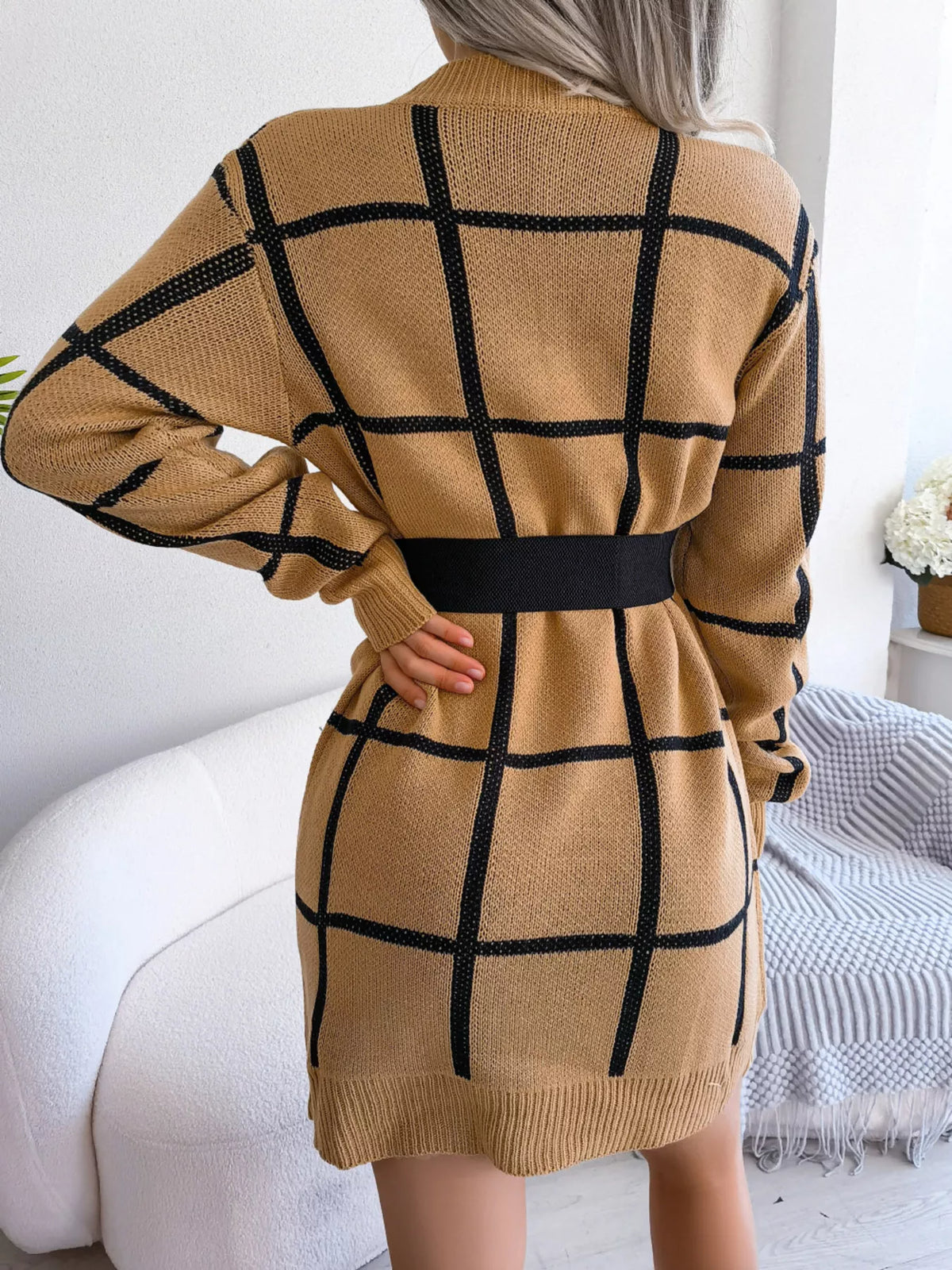 Plaid Long Sleeve Sweater Dress by Clise