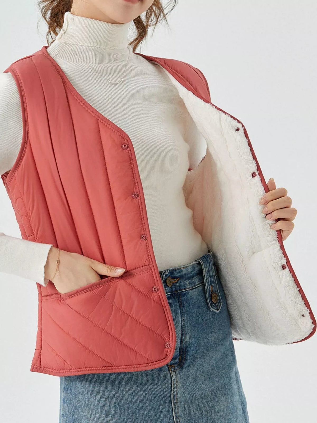 Quilted Button-Up Vest Coat