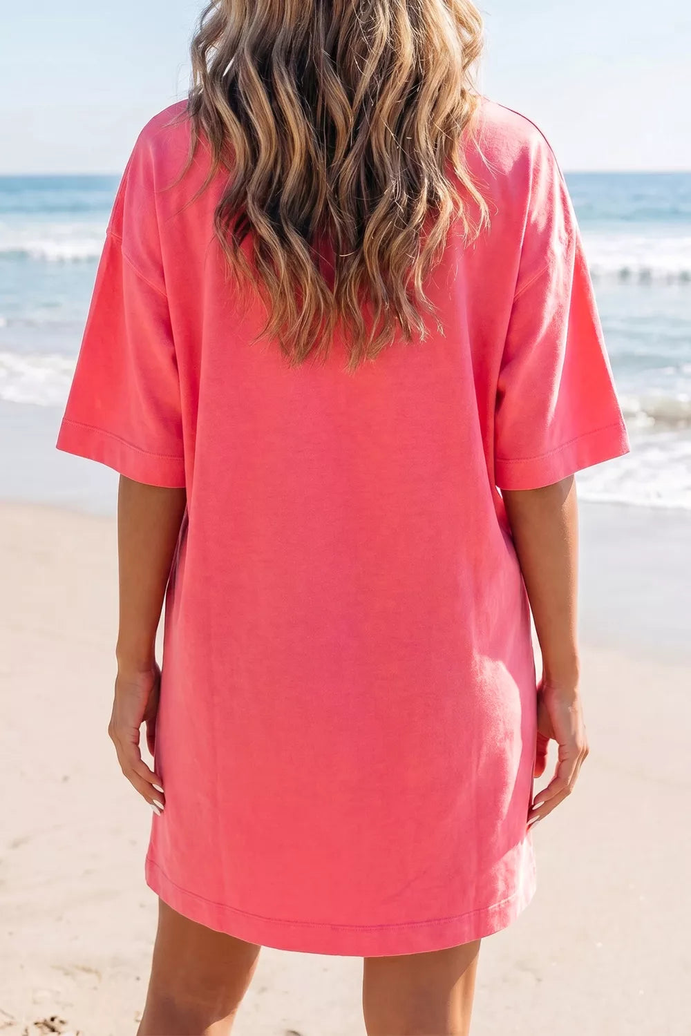 Coral Paradise Drop-Shoulder T-Shirt Dress in Strawberry