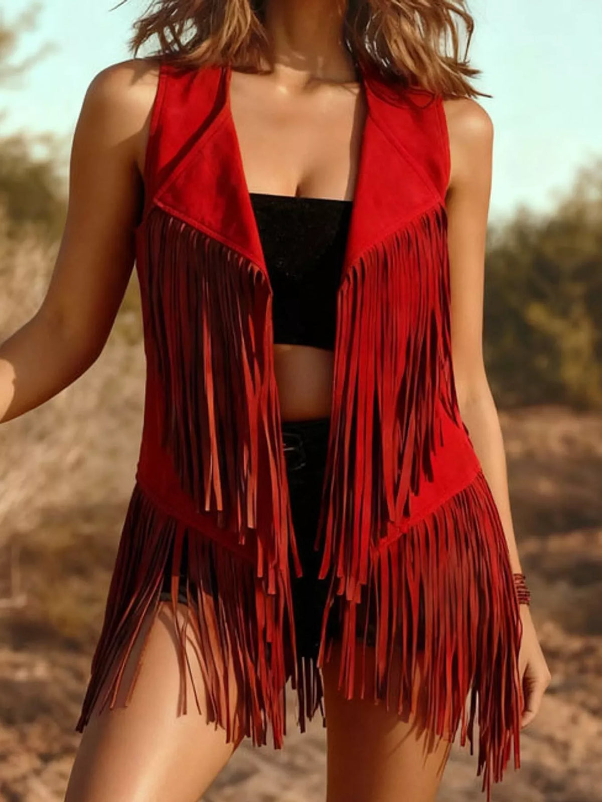 Fringed Hem Vest Coat