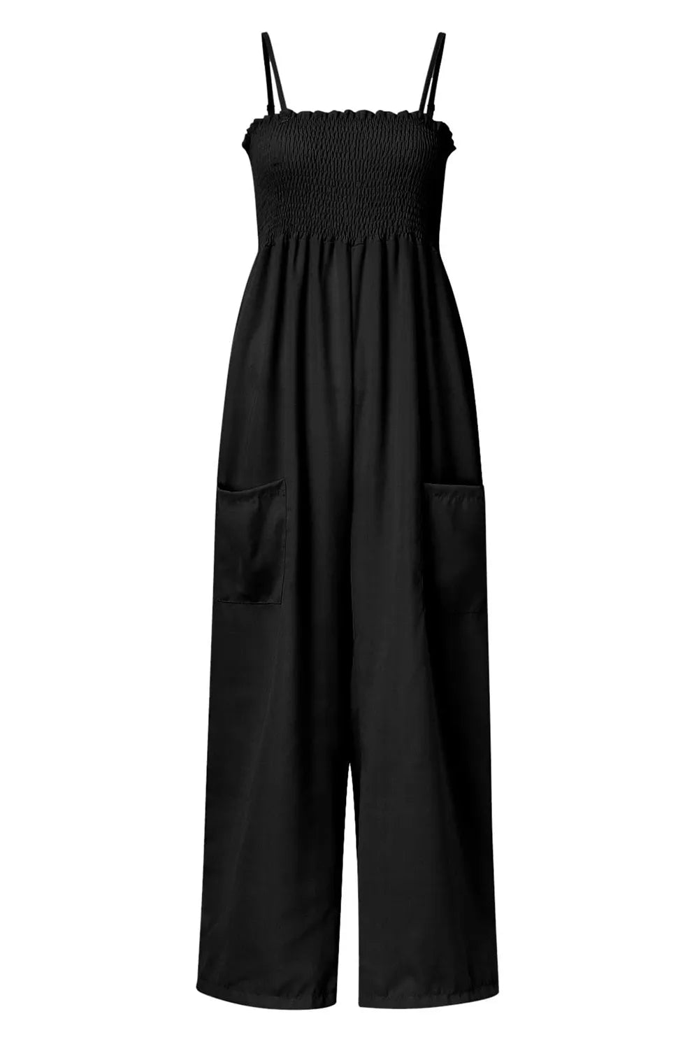 Smocked Spaghetti-Strap Wide-Leg Jumpsuit