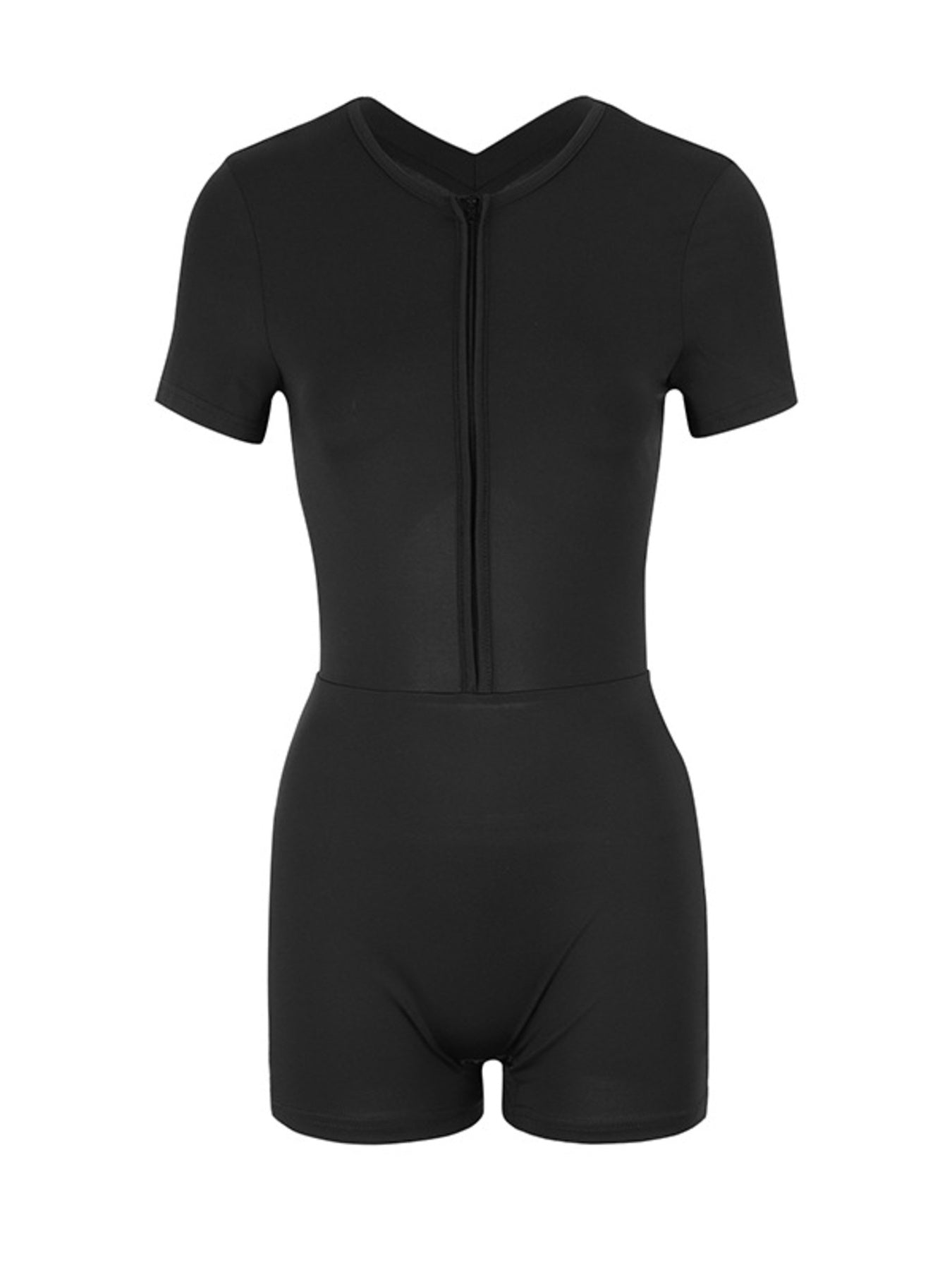 Cutout-Back Short Sleeve Romper in Black