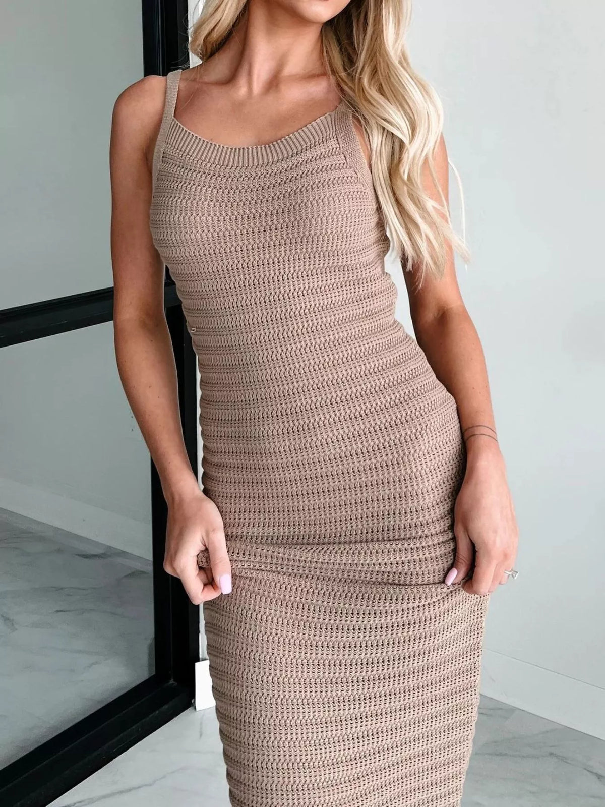 Sleeveless Bodycon Sweater Dress in Camel