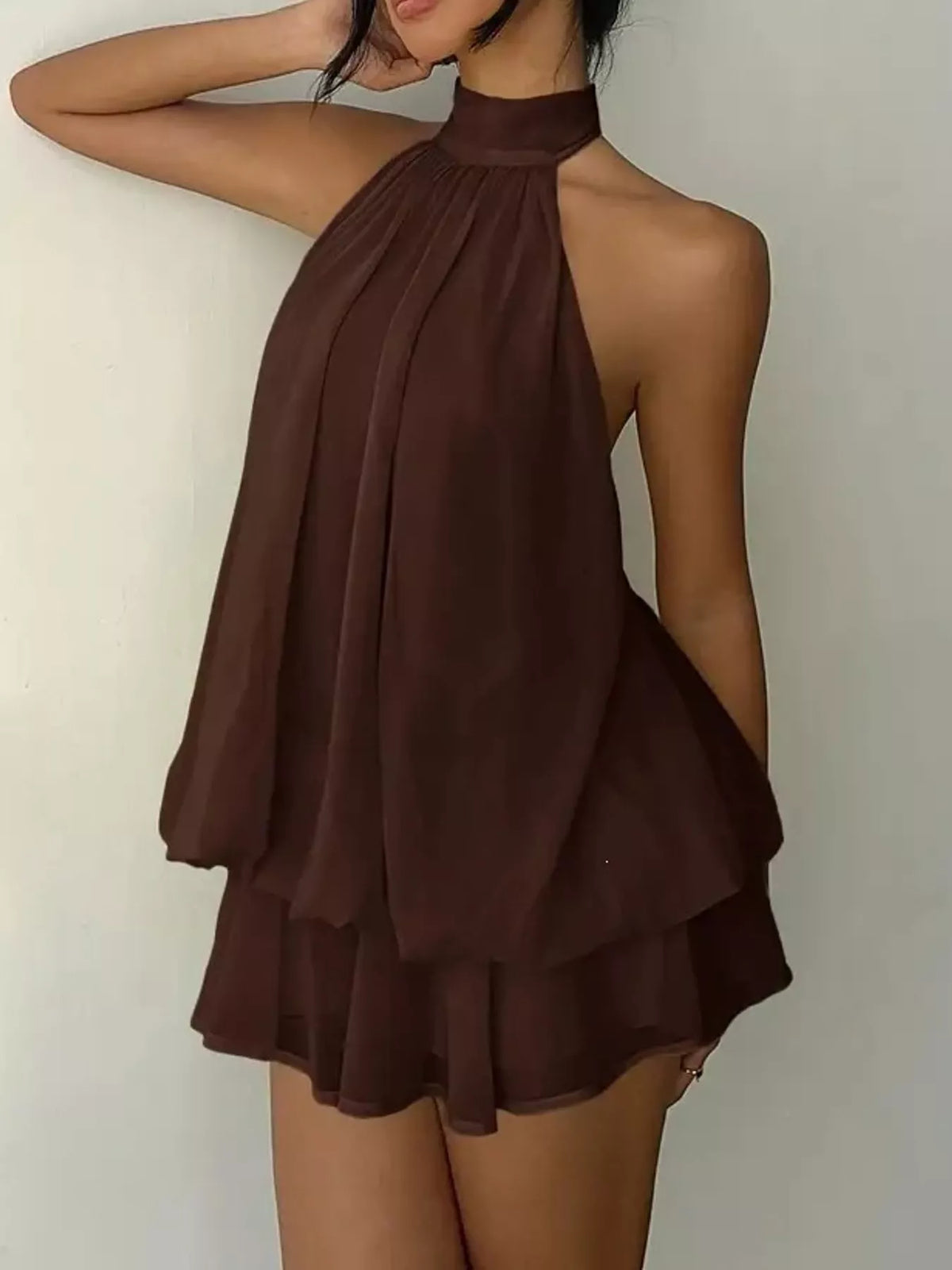 Halter Neck Ruched Mini Dress