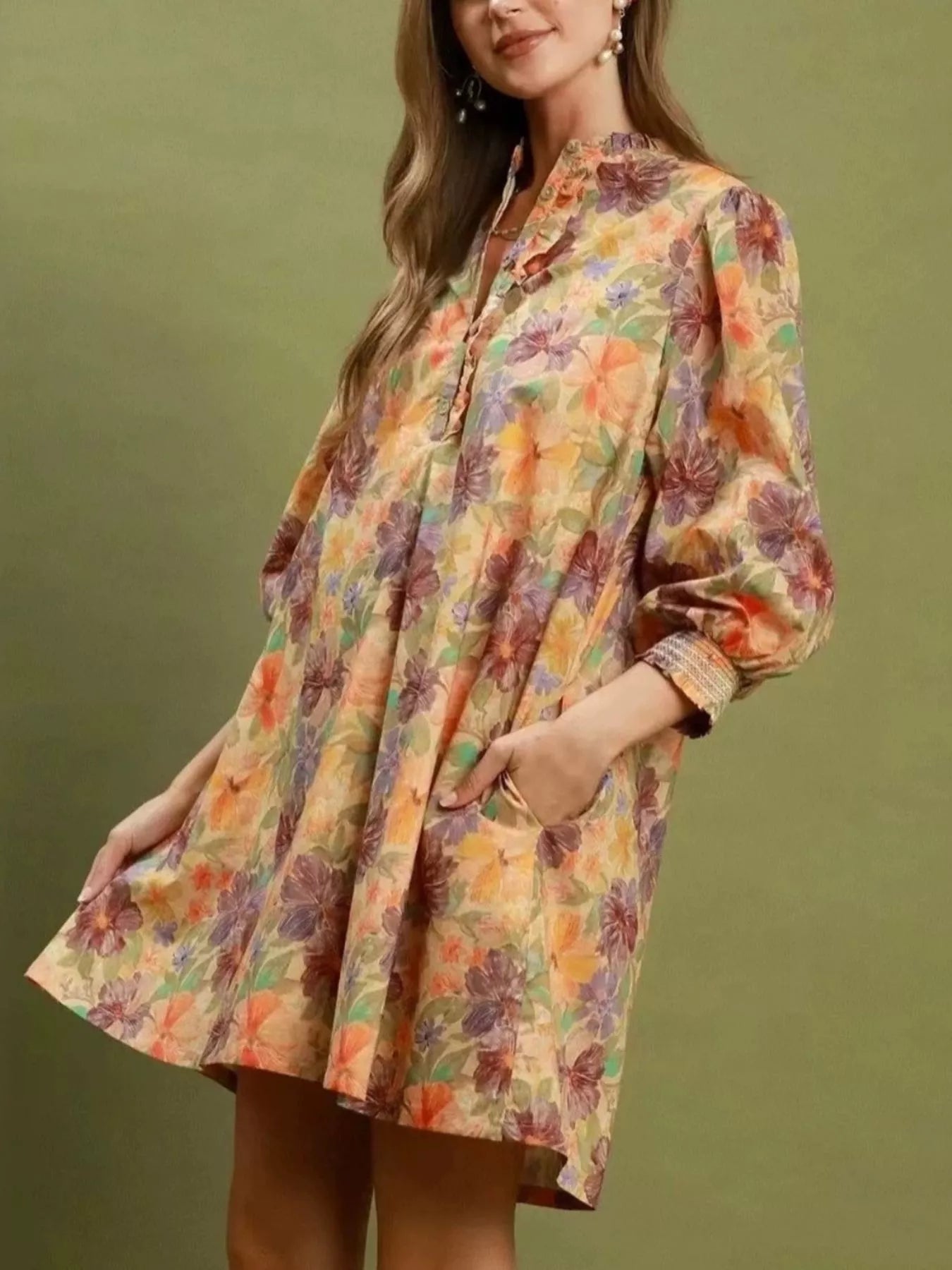 Vintage Floral Print Dress with Pockets