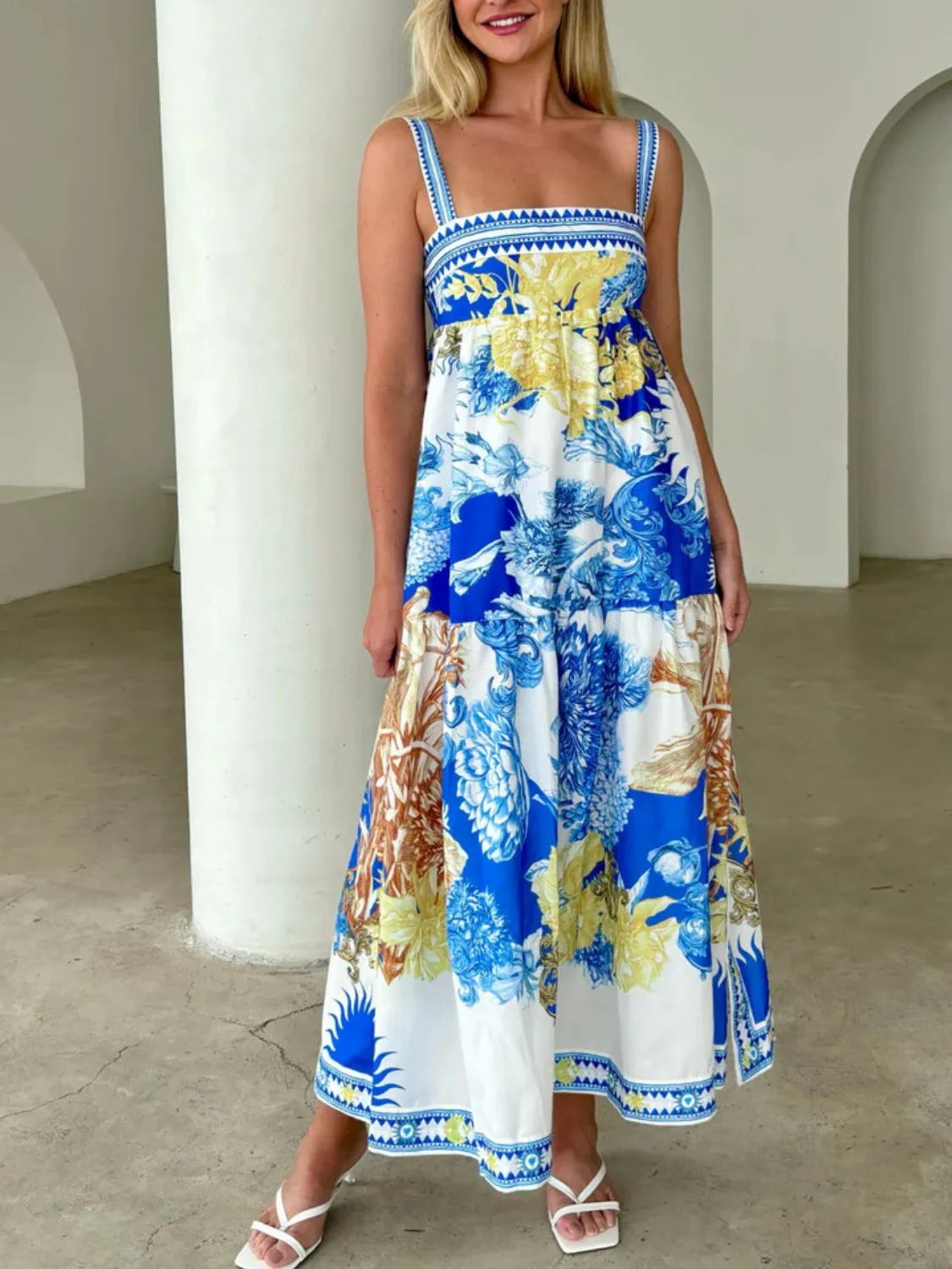 Printed Sleeveless Cami Dress in Blue