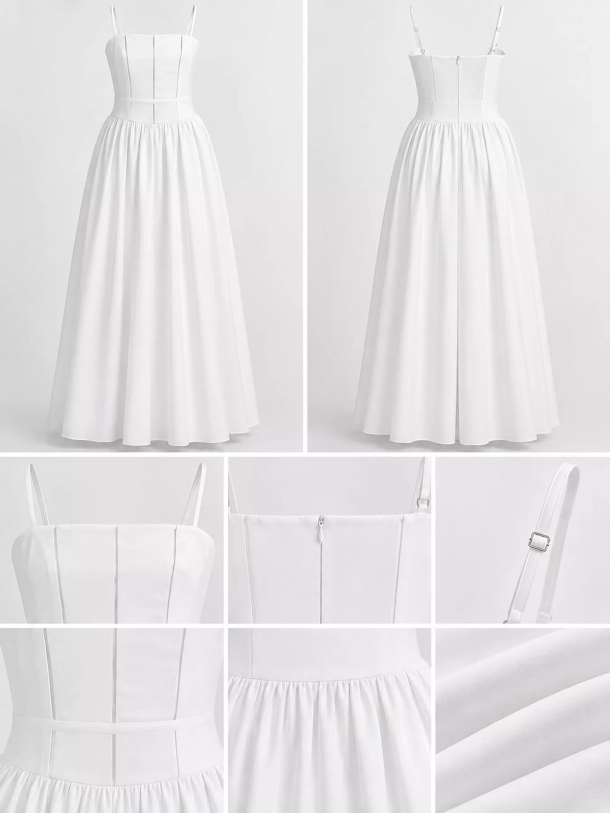 Floral Spaghetti Strap Midi Dress in White