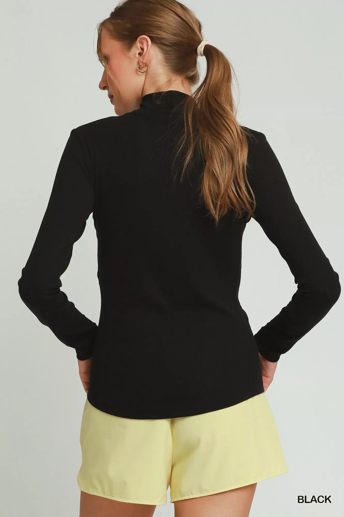 Umgee Long Sleeve Mock Neck Top in Black