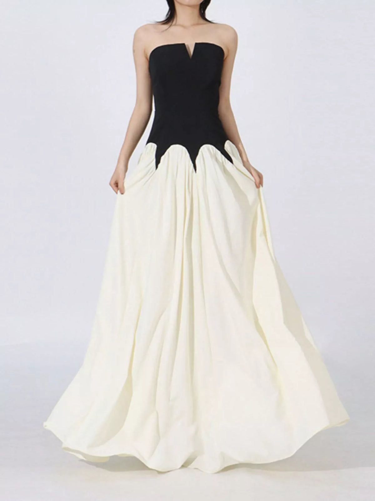 Two-Tone Tube Maxi Dress in Black