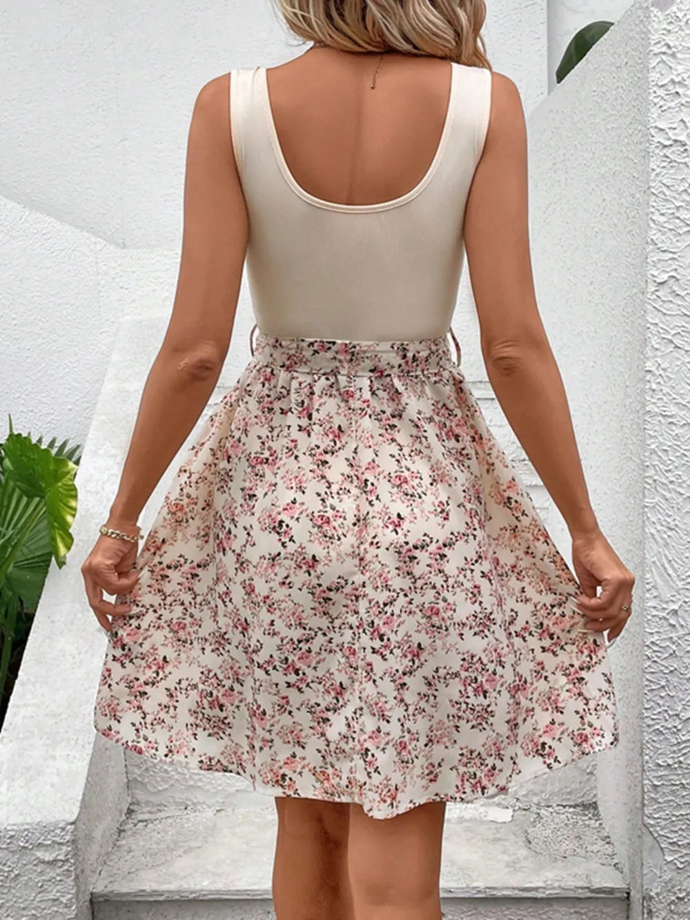 Tied-Front Mini Tank Dress in Floral by Sara Roman