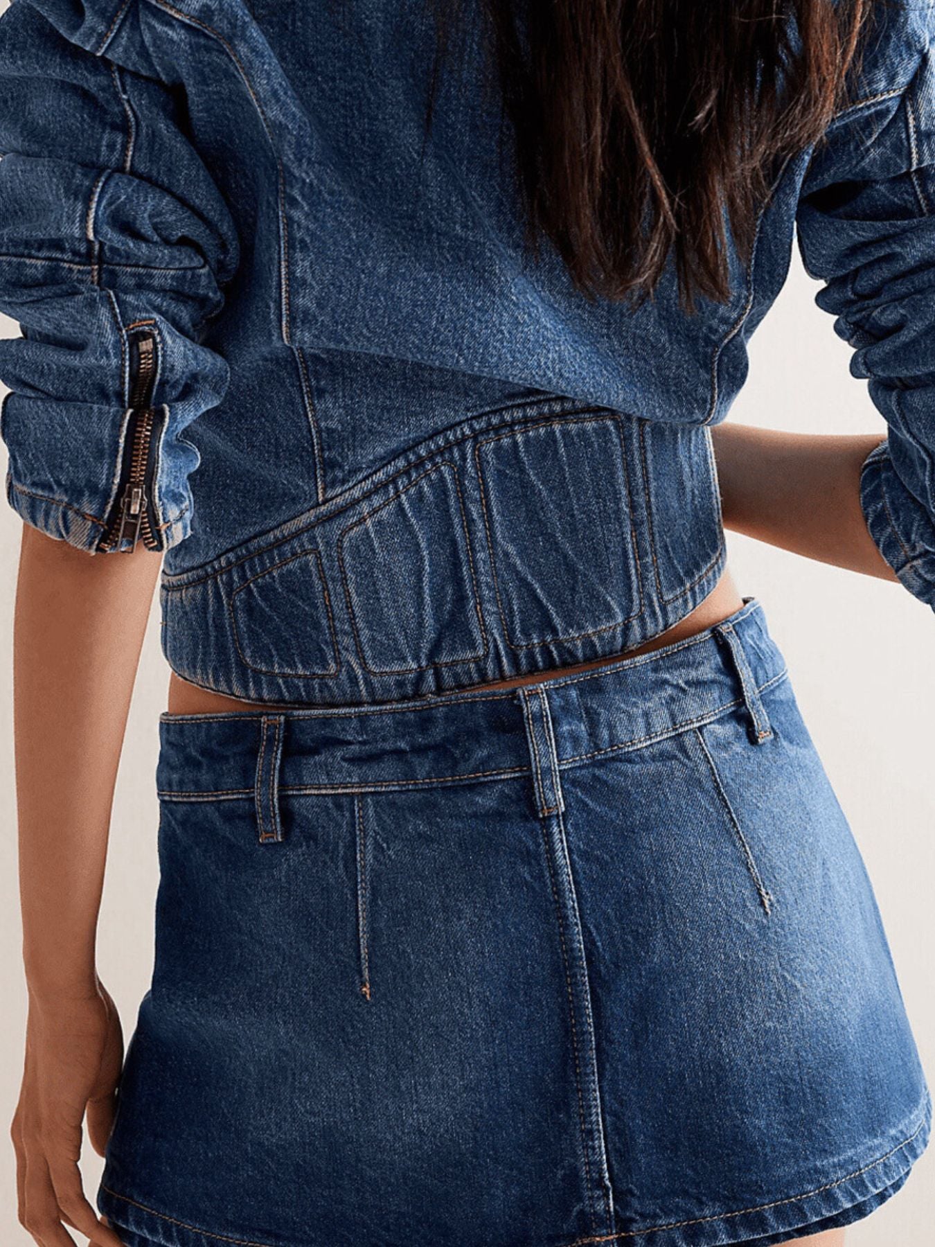 Classic Wash Denim Mini Skort by Dreamy Drapes