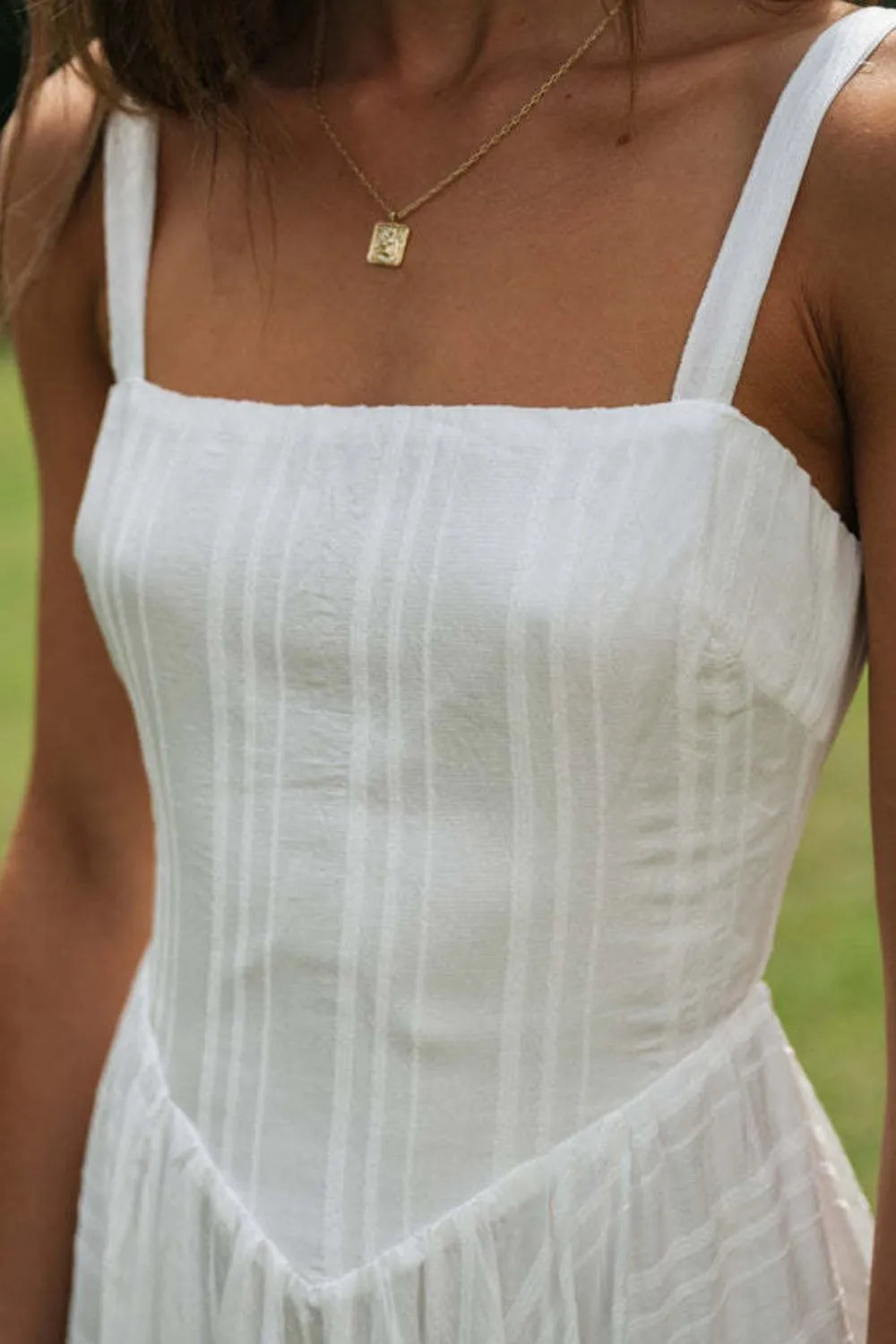 Square Neck Midi Cami Dress in White