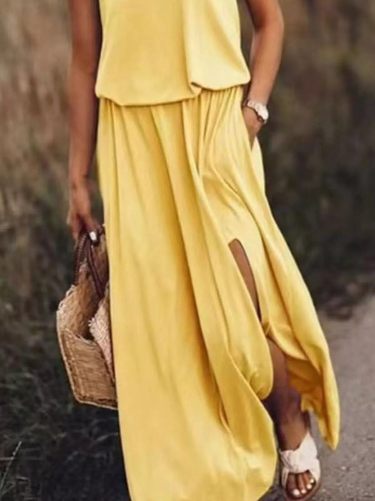 Round Neck Sleeveless Slit Maxi Dress