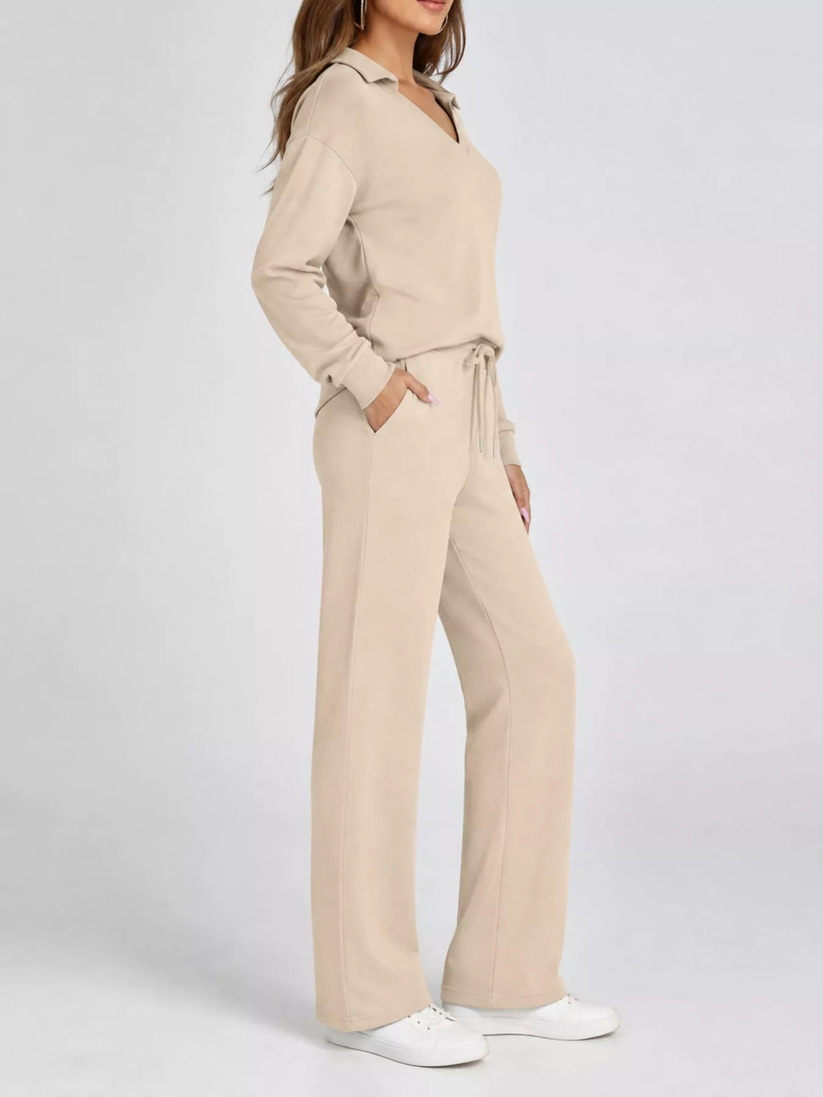 Dropped Shoulder Top and Drawstring Pant Set
