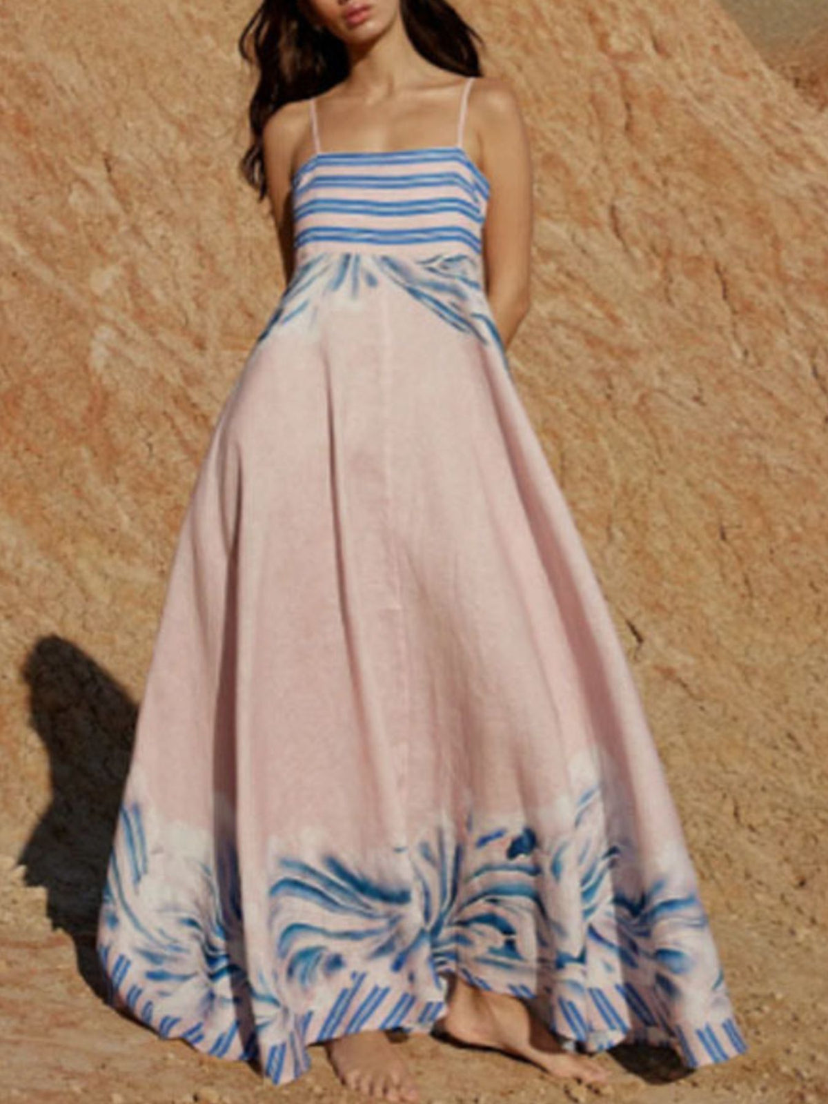 Striped Smocked Maxi Dress in Pink