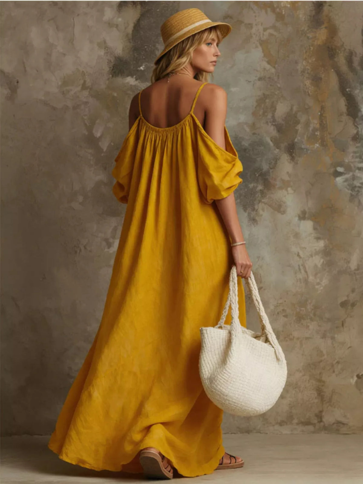Cold-Shoulder Pocketed Maxi Dress