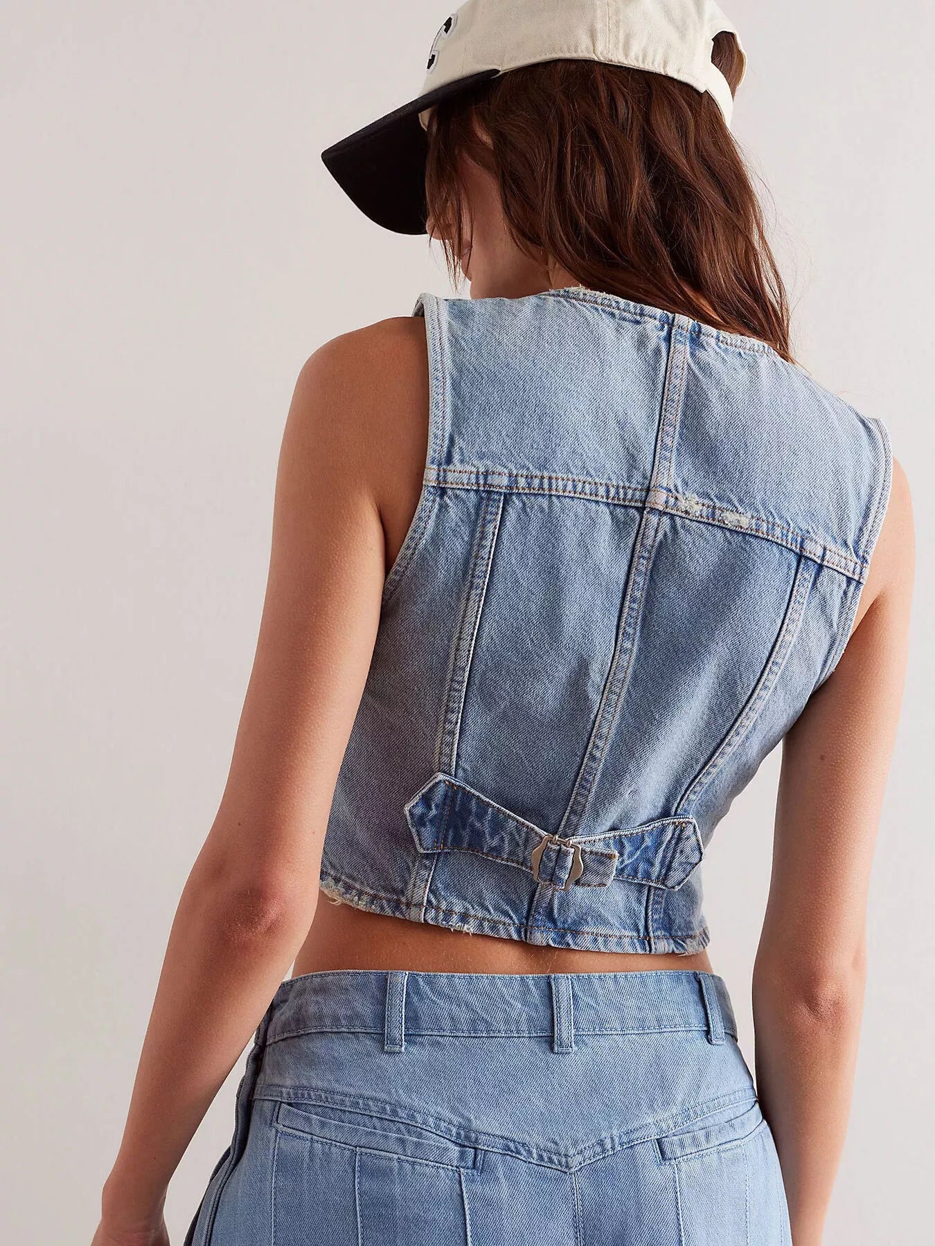 Acid Wash Button-Up Denim Vest