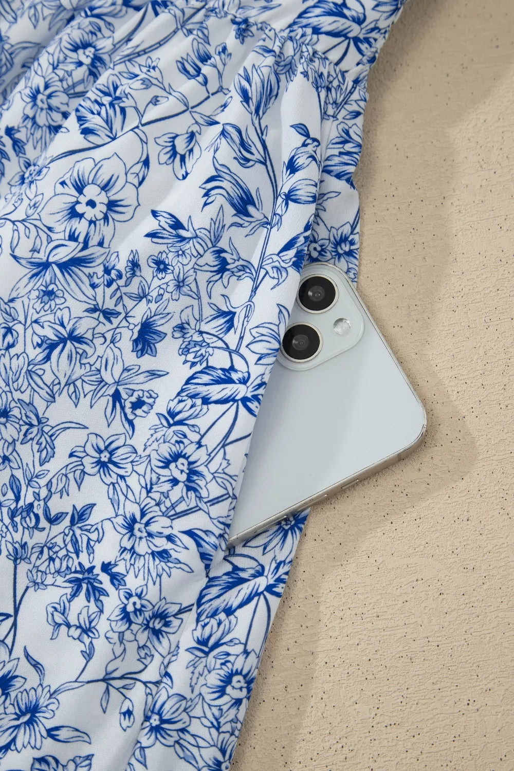Floral Print Knot-Strap High-Waist Maxi Dress in Light Blue