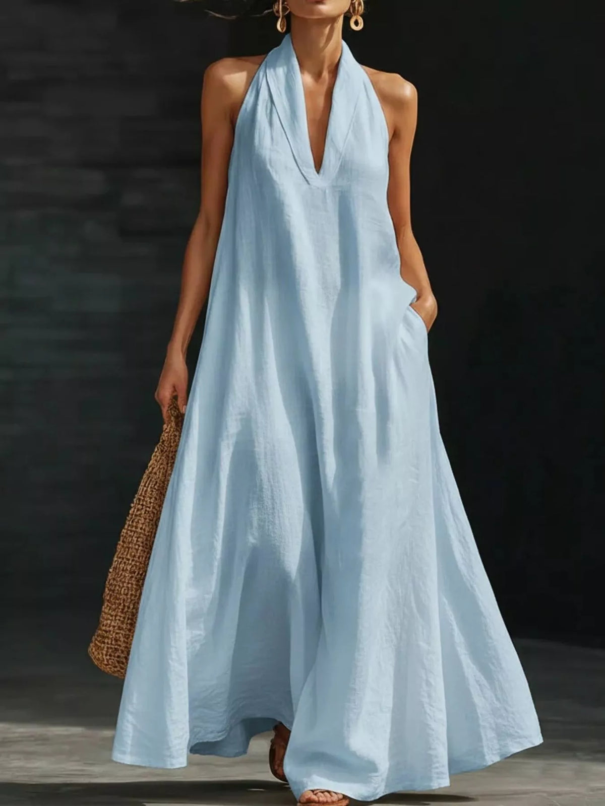 Halter Neck Maxi Dress with Pockets
