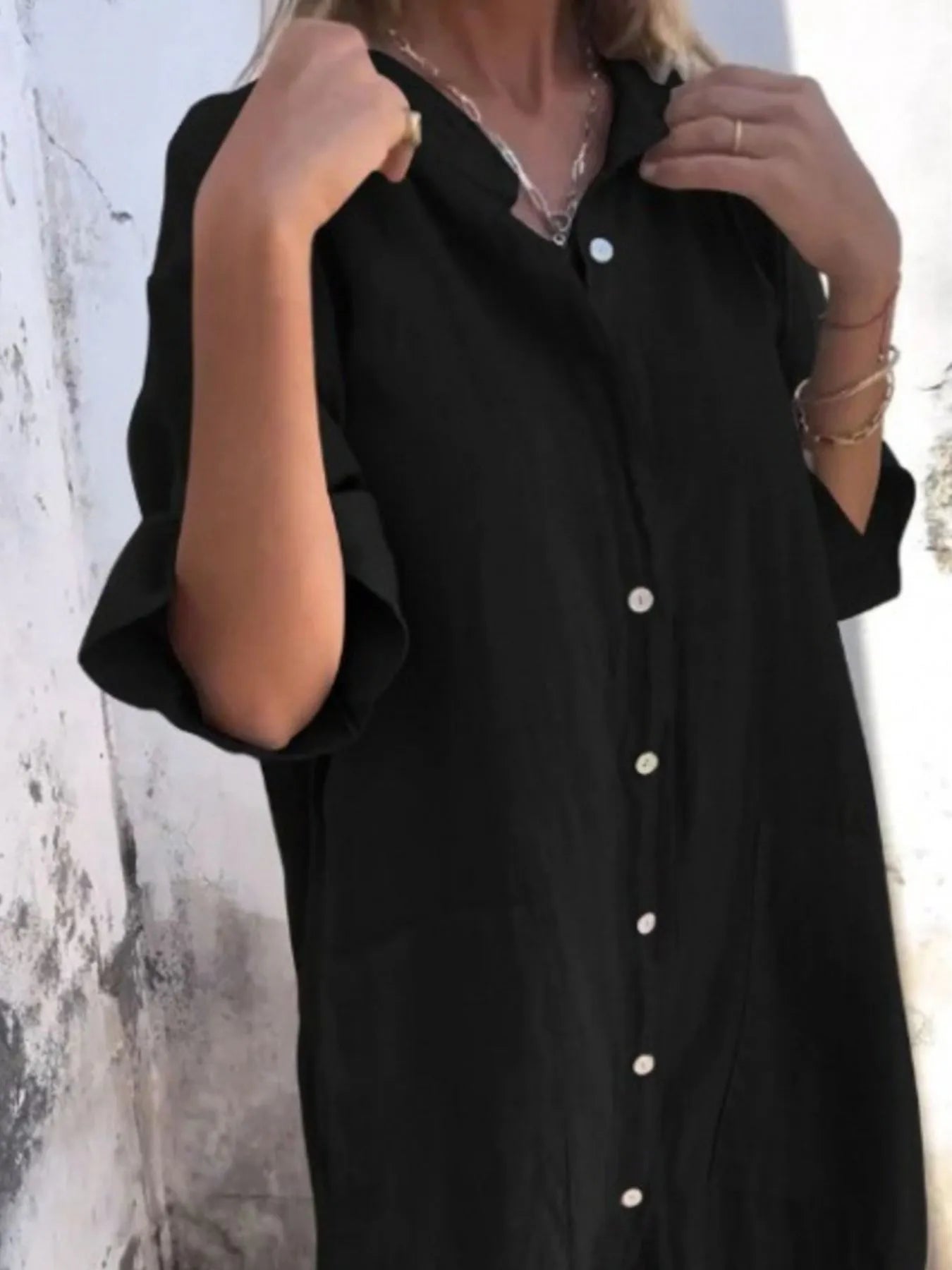 Linen Button-Down Shirt Dress