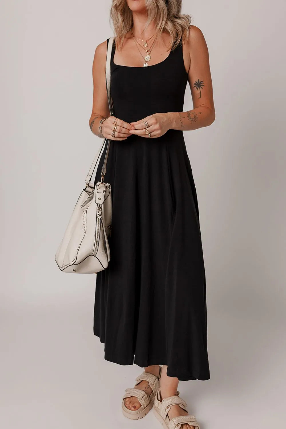 Scoop Neck Wide Strap Dress with Side Slit
