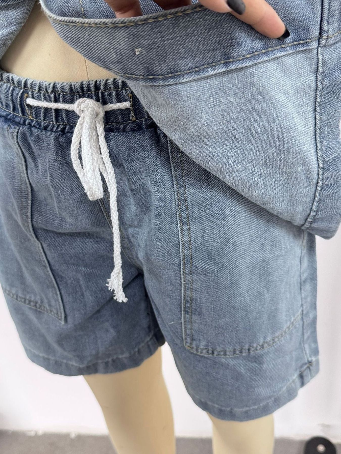Button Up Short Sleeve Top and Shorts Denim Set by Dreamy Drapes