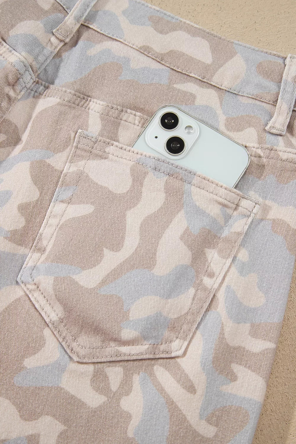 Camouflage Print Ankle Barrel Jeans in Dust Storm