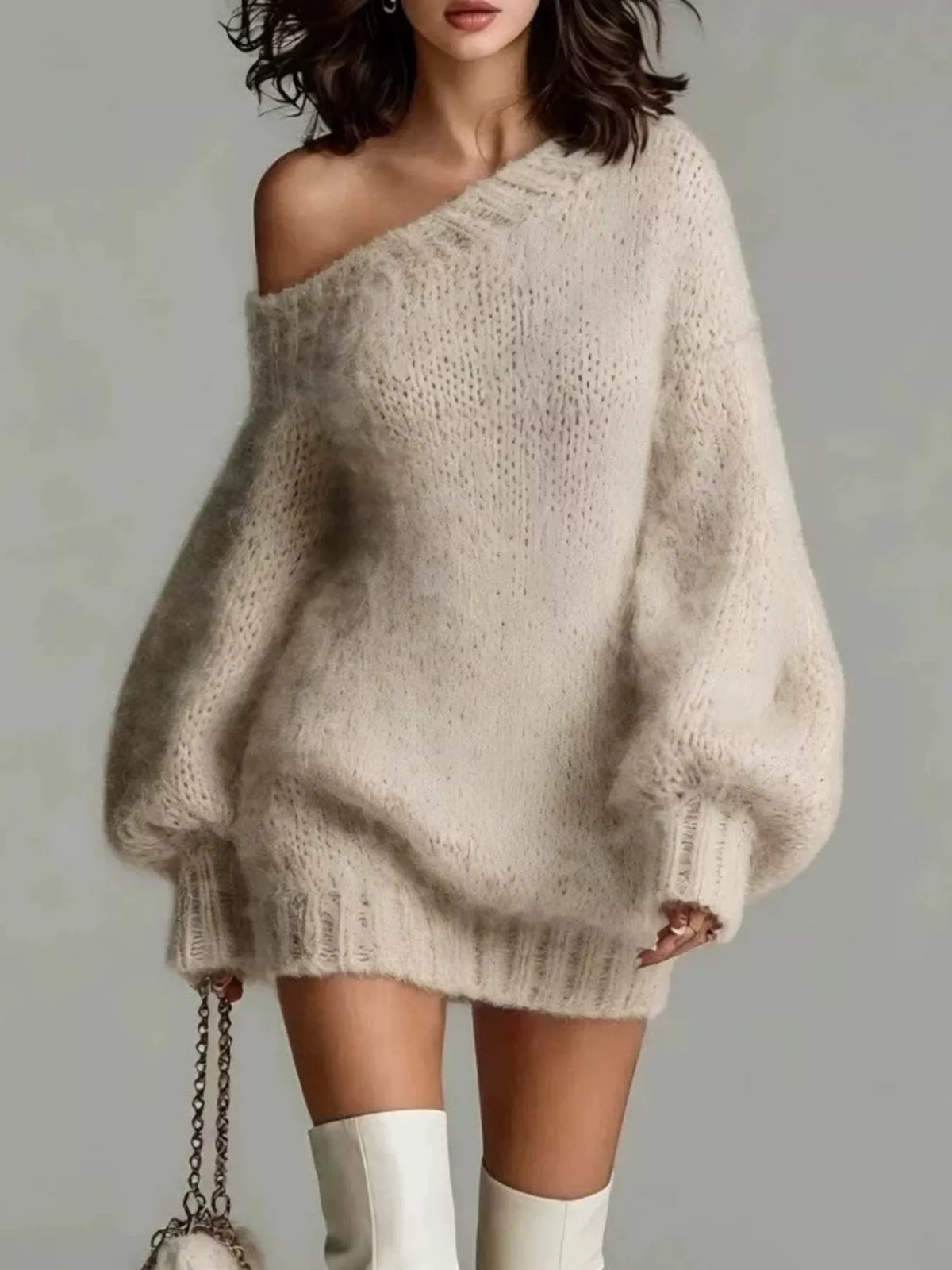 One Shoulder Mini Sweater Dress