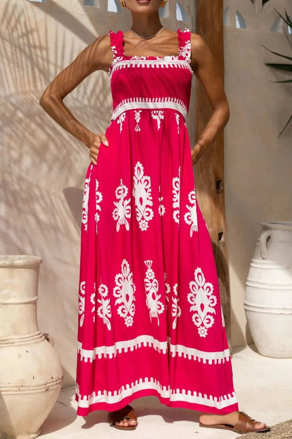 Printed Square Neck Cami Dress with Pockets