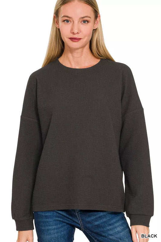 Zenana Double Knit Round Neck Top in Black