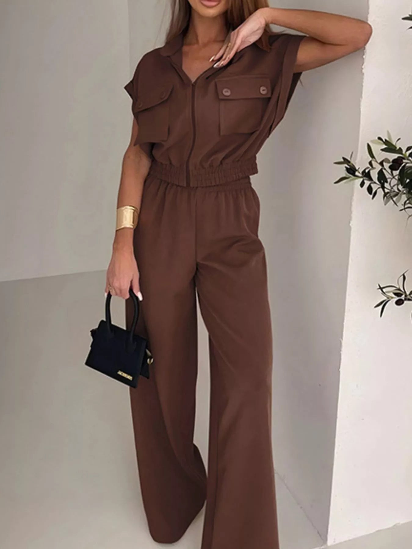 Cargo Pocket Jumpsuit in Brown