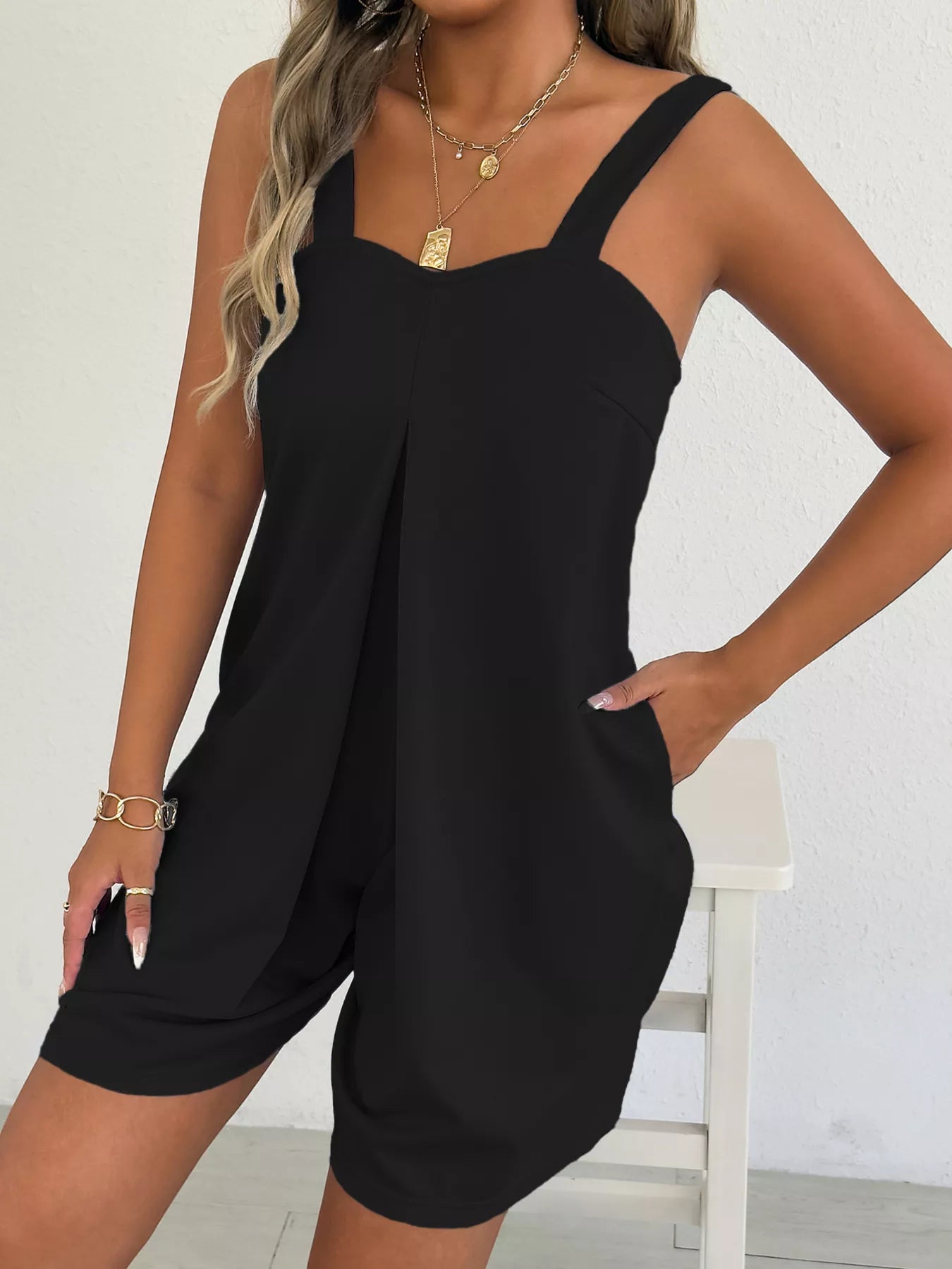 Sleeveless Romper with Side Pockets