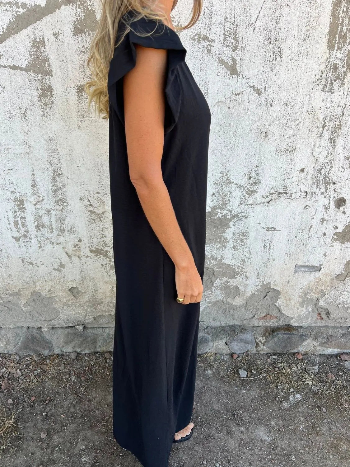 V-Neck Cap Sleeve Wide Leg Jumpsuit