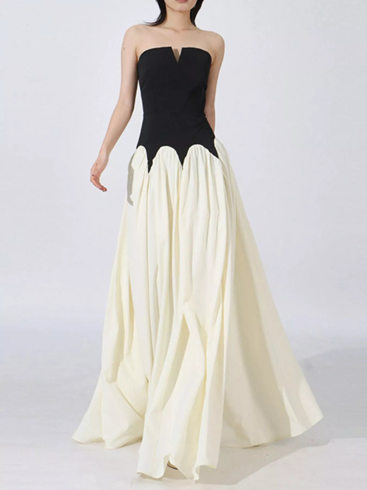 Two-Tone Tube Maxi Dress in Black